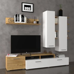 Σύνθεση Τηλεόρασης Astin 203x45.3x180εκ Χρυσός Δρύς Με Λευκό - TO-ASTIN - TO-ASTIN