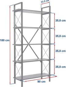 Βιβλιοθήκη Elysian Megapap χρώμα λευκό - χρυσό 90x33,5x180εκ.