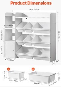 VEVOR 4-Tier Kids Toy Storage and Bookshelf with 8 Flexible Plastic Bins White