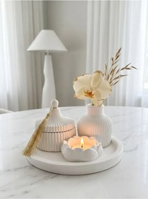 Stewehome Σετ κουτί με καπάκι και φούντες κηροπήγιο τριαντάφυλλο βάζο και δίσκος Λευκό