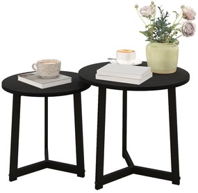 HOMCOM Μοντέρνο σετ τραπεζιών σαλονιού 2 τεμαχίων, μεταλλικός σκελετός, MDF, στρογγυλό σχέδιο, στοιβαζόμενα, Μαύρο