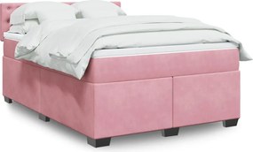 vidaXL Κρεβάτι Boxspring με Στρώμα Ροζ 160x200 εκ. Βελούδινο