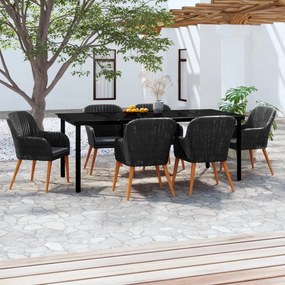 vidaXL Σετ Τραπεζαρίας Κήπου 7 Τεμαχίων Μαύρο με Μαξιλάρια