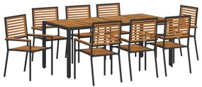 vidaXL Σετ Τραπεζαρίας Κήπου 9 κομματιών Μαύρο Πολυ-Ράταν Ακακία