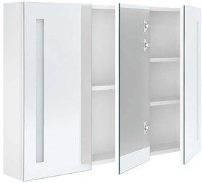 vidaXL Καθρέφτης Μπάνιου με Ντουλάπι &amp; LED Γυαλ. Λευκό 89x14x62 εκ.