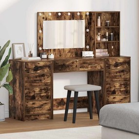 vidaXL Σετ 3 τεμαχίων για το Dressing Table με LED από Καπνιστό Δρυ