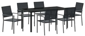 vidaXL Σέτ φαγητού για κήπο 7 pcs Μαύρο Πολυ ράταν