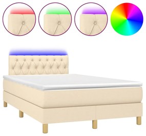 vidaXL Κρεβάτι Boxspring με Στρώμα & LED Κρεμ 120x200 εκ. Υφασμάτινο