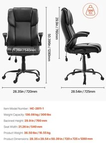VEVOR Executive Chair High Back Desk Chair Flip-up Armrests Lumbar Support Black