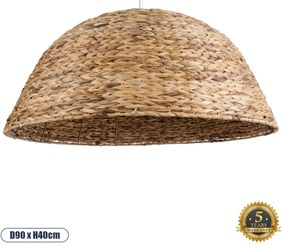 01848 GloboStar®  MANGATA 01848 Boho Κρεμαστό Φωτιστικό Καμπάνα Μονόφωτο 1 x E27 IP20 Καφέ Ξύλο - Μ90 x Π90 x Υ40cm