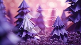 Intra Συλλεκτικό Ξύλινο Παζλ Plywood  4mm - Ιδιότροπα μωβ χάρτινα δέντρα σε φόντο μαλακής εστίασης Σε Ξύλινο Κουτί - Διαστάσεις: 10x10 cm – 25 κομμάτια