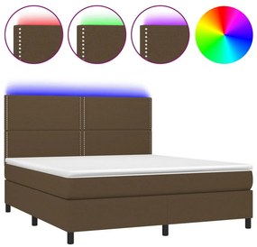 vidaXL Κρεβάτι Boxspring με Στρώμα &amp; LED Σκ.Καφέ 180x200εκ. Υφασμάτινο