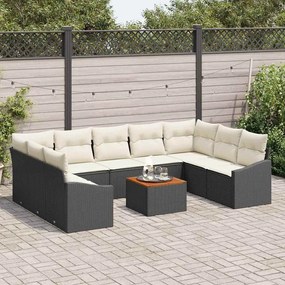 vidaXL Σετ Καναπέ Κήπου με μαξιλάρι 10 pcs Μαύρο Πολυ ράταν