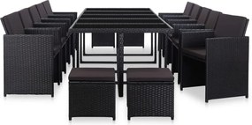 vidaXL Σετ Τραπεζαρίας Εξ. Χώρου 15 τεμ. Μαύρο Συνθ. Ρατάν + Μαξιλάρια