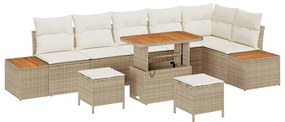 vidaXL Σετ Καναπέ Κήπου με μαξιλάρι 9 pcs Μπεζ Πολυ ράταν