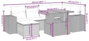 vidaXL Καναπές Σετ 7 Τεμαχίων Μαύρο Συνθετικό Ρατάν με Μαξιλάρια