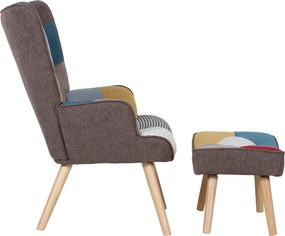 Πολυθρόνα Μπερζέρα Με Υποπόδιο ArteLibre BRIAR Patchwork Ύφασμα/Ξύλο 73x69x96cm