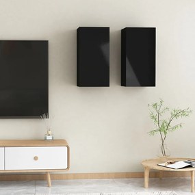 vidaXL Έπιπλα Τηλεόρασης 2 τεμ. Γυαλ. Μαύρα 30,5x30x60εκ. Μοριοσανίδα