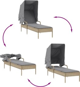 vidaXL Ξαπλώστρες 2 Τεμ. Μπεζ Συνθ. Ρατάν με Σκίαστρα και Τραπεζάκια