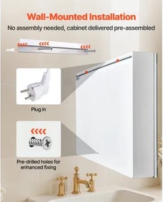 VEVOR Lighted Medicine Cabinet with Tempered Glass Mirror 100x60 cm Wall-Mounted