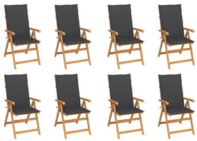 3072541 vidaXL Καρέκλες Κήπου Ανακλινόμενες 8 τεμ. Μασίφ Ξύλο Teak &amp; Μαξιλάρια Ανθρακί, 1 Τεμάχιο