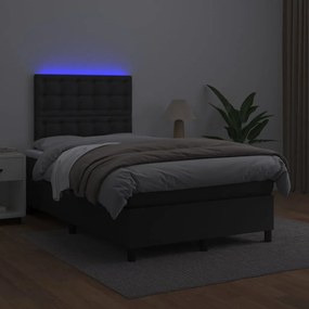 vidaXL Κρεβάτι Boxspring με Στρώμα & LED Μαύρο 120x200 εκ. Συνθ. Δέρμα