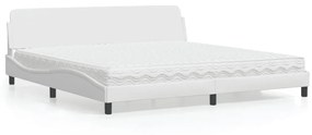 Κρεβάτι με Στρώμα Λευκό 200x200 εκ. Συνθετικό Δέρμα