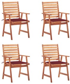 Καρέκλες Τραπεζαρίας Εξ. Χώρου 4 τεμ. Ξύλο Ακακίας με Μαξιλάρια - Κόκκινο