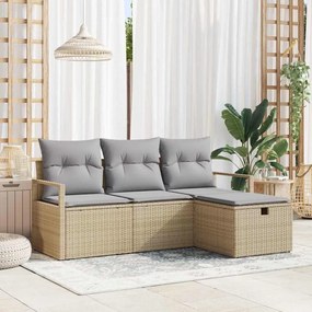 vidaXL Σετ Καναπέ Κήπου με μαξιλάρι 4 pcs Μπεζ Πολυ ράταν