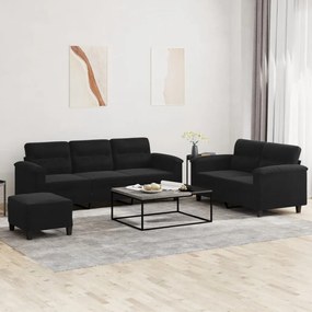 vidaXL Σετ Σαλονιού 3 Τεμαχίων Μαύρο από Ύφασμα Μικροϊνών με Μαξιλάρια