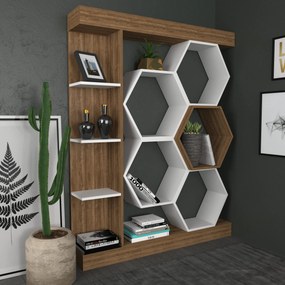 Βιβλιοθήκη Λευκό / Καρυδί PRICLAS 140x29.6x177.4