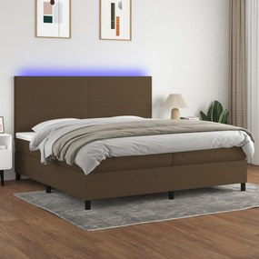 vidaXL Κρεβάτι Boxspring με Στρώμα &amp; LED Σκ.Καφέ 200x200εκ. Υφασμάτινο