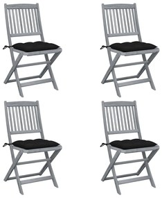 Καρέκλες Εξωτ. Χώρου Πτυσσόμενες 4 τεμ Ξύλο Ακακίας &amp; Μαξιλάρια - Μαύρο
