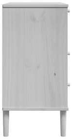 Συρταριέρα SENJA Λευκή Όψη Ρατάν 80x40x80 εκ. Μασίφ Ξύλο Πεύκου - Λευκό