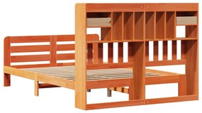 Κρεβάτι Βιβλιοθήκη Χωρίς Στρώμα 150x200 εκ Μασίφ Ξύλο Πεύκου - Καφέ