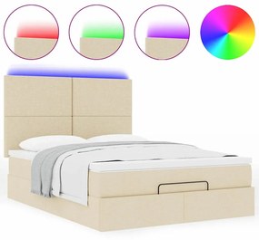 vidaXL Οθωμανικό κρεβάτι με στρώμα & LEDs Cream 140x190cm Ύφασμα