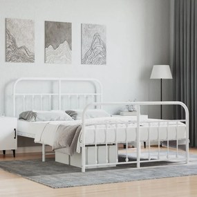 Πλαίσιο Κρεβατιού με Κεφαλάρι&amp;Ποδαρικό Λευκό 140x190εκ. Μέταλλο