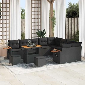 vidaXL Σετ Καναπέ Κήπου με μαξιλάρι 12 pcs Μαύρο 90 x 55 x 71 cm