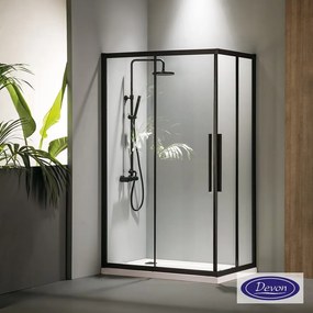 DEVON Flow Corner Entry Καμπίνα Παραλληλόγραμμη γωνιακής εισόδου με 2 σταθερά &amp; 2 συρόμενα φύλλα BLACK MATT 100-90 Υ195εκ