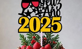 Σετ των 2 Intra απο ξύλο plywood 3mm-4mm πάχος – SVG Happy New Year 2025 Cake Topper Δίασταση  20x20 cm INTRAFABR-112061378