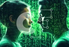 Intra Συλλεκτικό Ξύλινο Παζλ Plywood  4mm - Αφηρημένη πράσινη μήτρα φόντο με ζευγάρι Σε Ξύλινο Κουτί - Διαστάσεις Puzzle: 10x10 cm – 25 κομμάτια