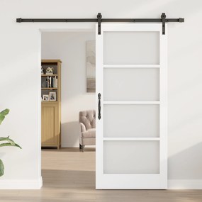 vidaXL Συρόμενη Πόρτα με Σετ Αξεσουάρ 'ORKDAL' Λευκή Στερεά Ξύλο&Γυαλί