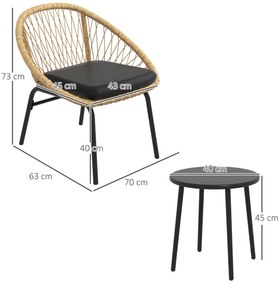 Σετ αυλής Rattan, σετ επίπλων κήπου, 2 πολυθρόνες &amp; τραπέζι, κίτρινο