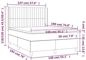 vidaXL Κρεβάτι Boxspring με Στρώμα Μαύρο 140x190 εκ. Υφασμάτινο
