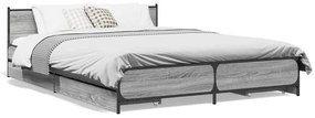 Πλαίσιο Κρεβατιού με συρτάρια Γκρι sonoma 135x190εκ. Επεξ. Ξύλο - Γκρι