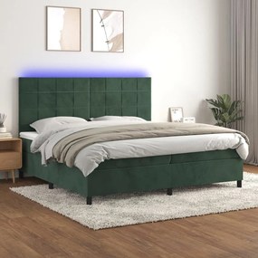 Κρεβάτι Boxspring με Στρώμα &amp; LED Σκ. Πράσινο 200x200εκ Βελούδο - Πράσινο