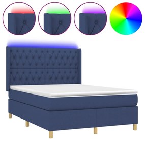 vidaXL Κρεβάτι Boxspring με Στρώμα &amp; LED Μπλε 140x200 εκ. Υφασμάτινο