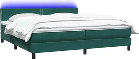 vidaXL Κρεβάτι Boxspring με Στρώμα &amp; LED σκούρο πράσινο 180x220cm Βελούδινο