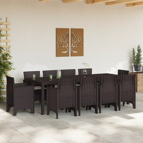vidaXL Σετ Τραπεζαρίας Κήπου 11 Τεμαχίων με Μαξιλάρια Καφέ Πολυ Ρατάν