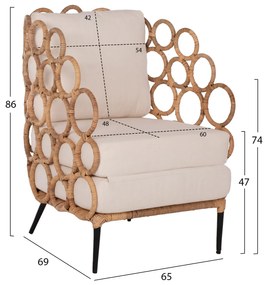 ΠΟΛΥΘΡΟΝΑ RINGER  ΑΠΟ RATTAN-ΜΕΤΑΛΛΟ ΦΥΣΙΚΟ ΧΡΩΜΑ 65x69x86Y εκ.